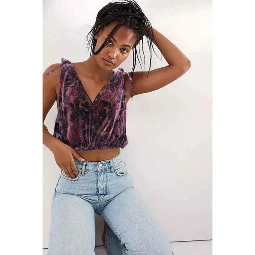 Free People Tied To You Floral Velvet Tank In Sweet Combo XL